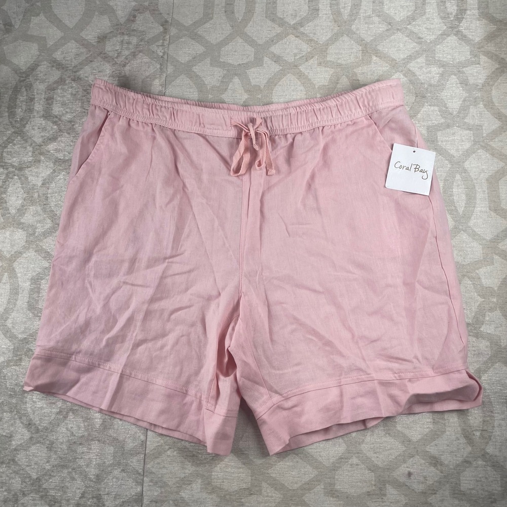Coral Bay Linen Blend Shorts Women XL Pink NWT Drawstring Pockets Summer Casual